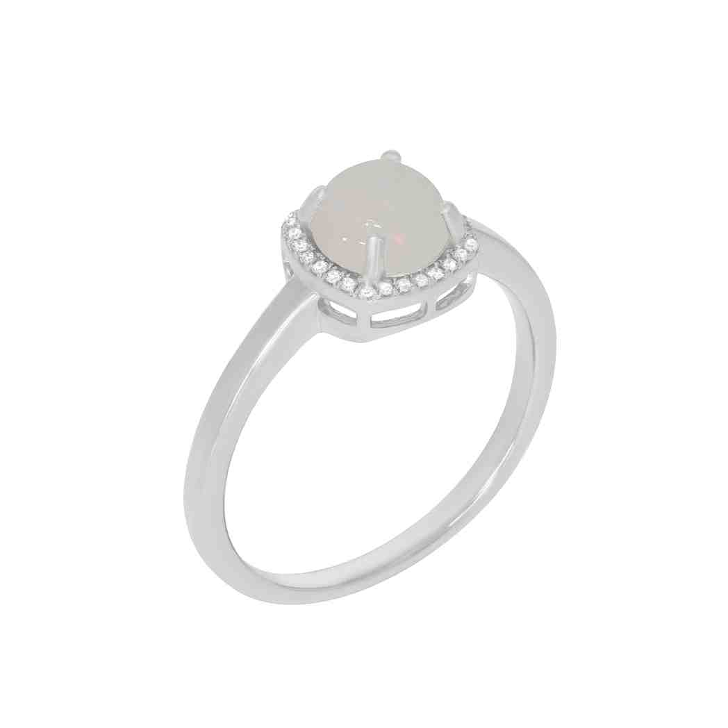 Solid White Gold Halo, Opal Engagement Ring PD31345ALR OPAL